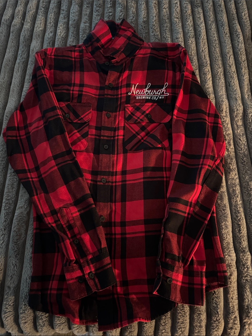 Newburgh Brewing Red and Black Plaid Button-Down Shirt